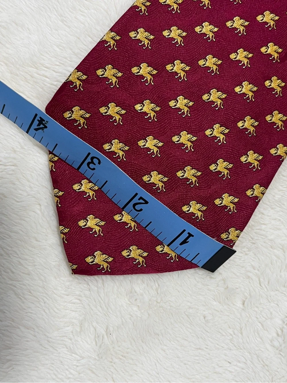 Alberto Piano Italy Wide 4” Silk Tie Burgundy Gold Heraldic Lion Crest